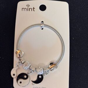 Mint Yin Yang Stretch Charm Bracelet with Black and White Accents